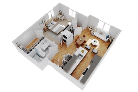 Floor plan for 1 bed, 1 bath, 870 sqft